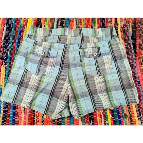 FADED GLORY Women 10 Blue Green Plaid Mid Rise Stretch Chino Shorts Flap Pockets - Picture 5 of 9